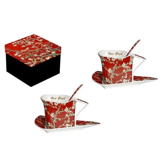 Coffret deux tasses triangles Amandiers Rouge VAN GOGH